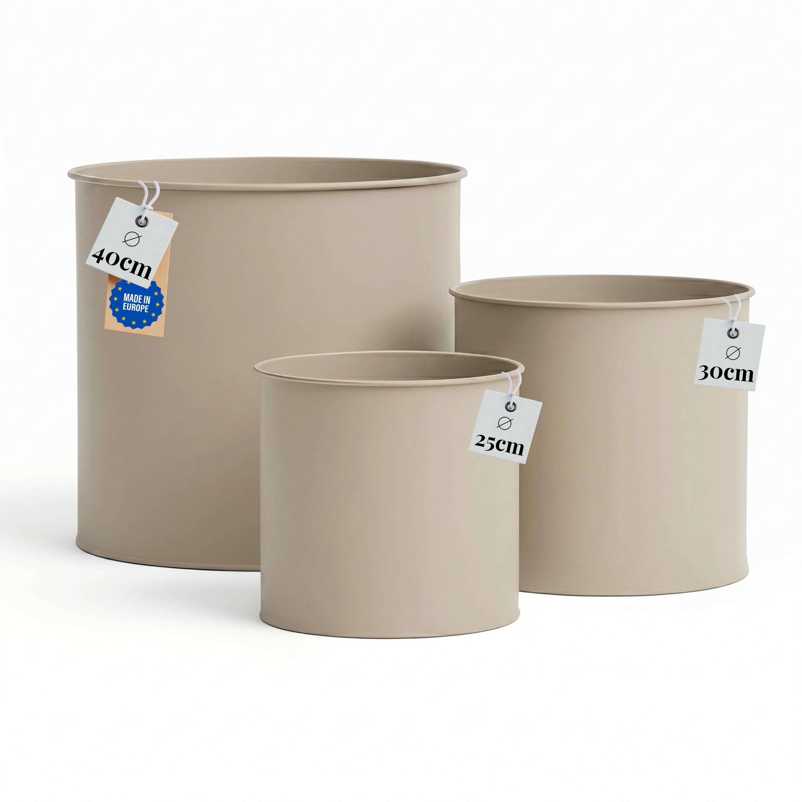 Livlig53 Set di vasi da fiori in metallo, vaso da 25 cm di diametro e sovravaso da 30 cm di diametro e sovravaso da 40 cm di diametro, grande vaso per piante da esterno e da interno, prodotto in