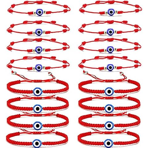 SONNYX 16 Set Evil Eye String Kabbalah Bracelets 8 Knots Bracelets Adjustable Red Rope Cord Thread Braided Bracelet Protection Luck Amulet Wish Bracelet Ancient Friendship Charm for Women Men Cover
