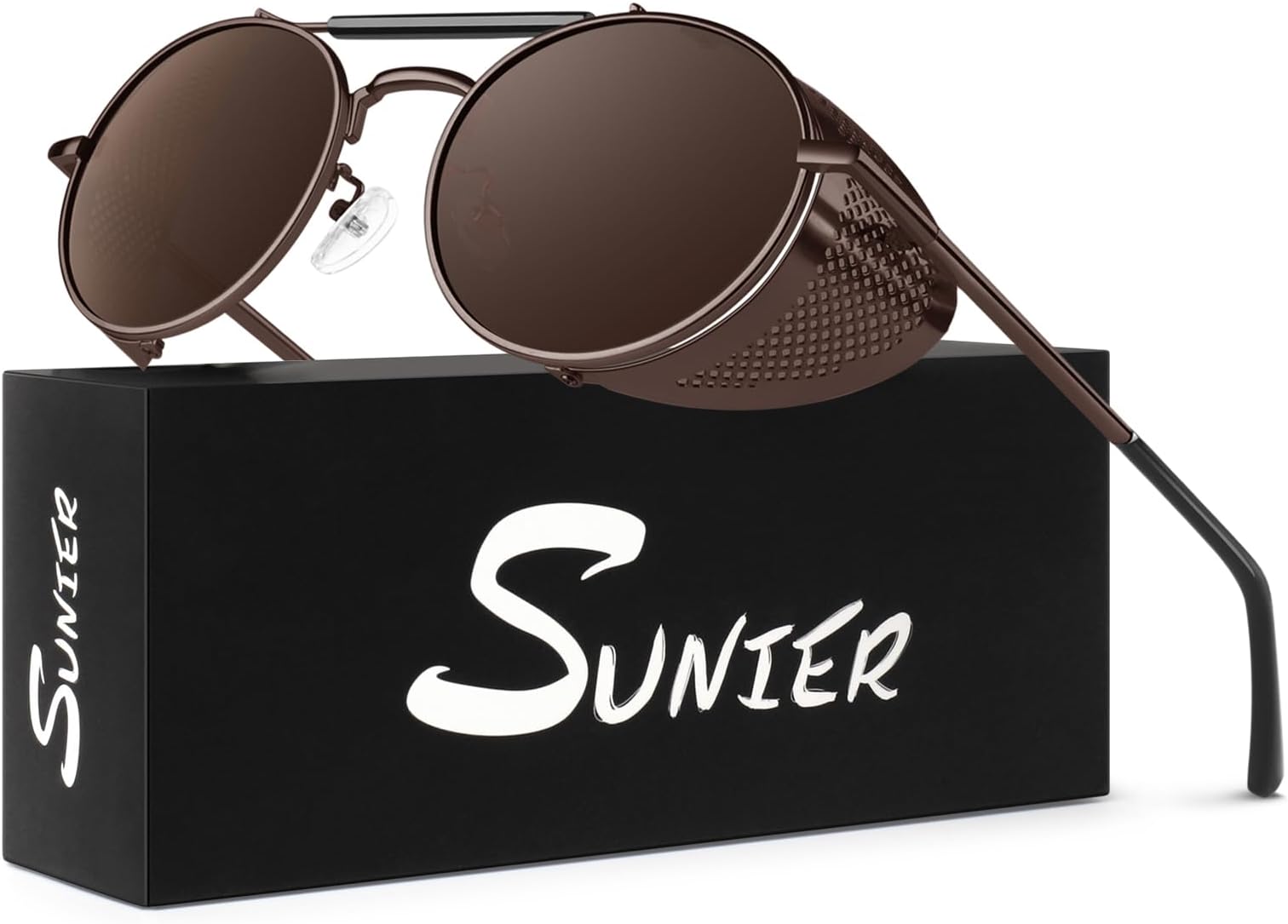 Retro Round Polarized Steampunk Sunglasses Men Women Side Shield Goggles Gothic S92-ADVANCED POLARIZED