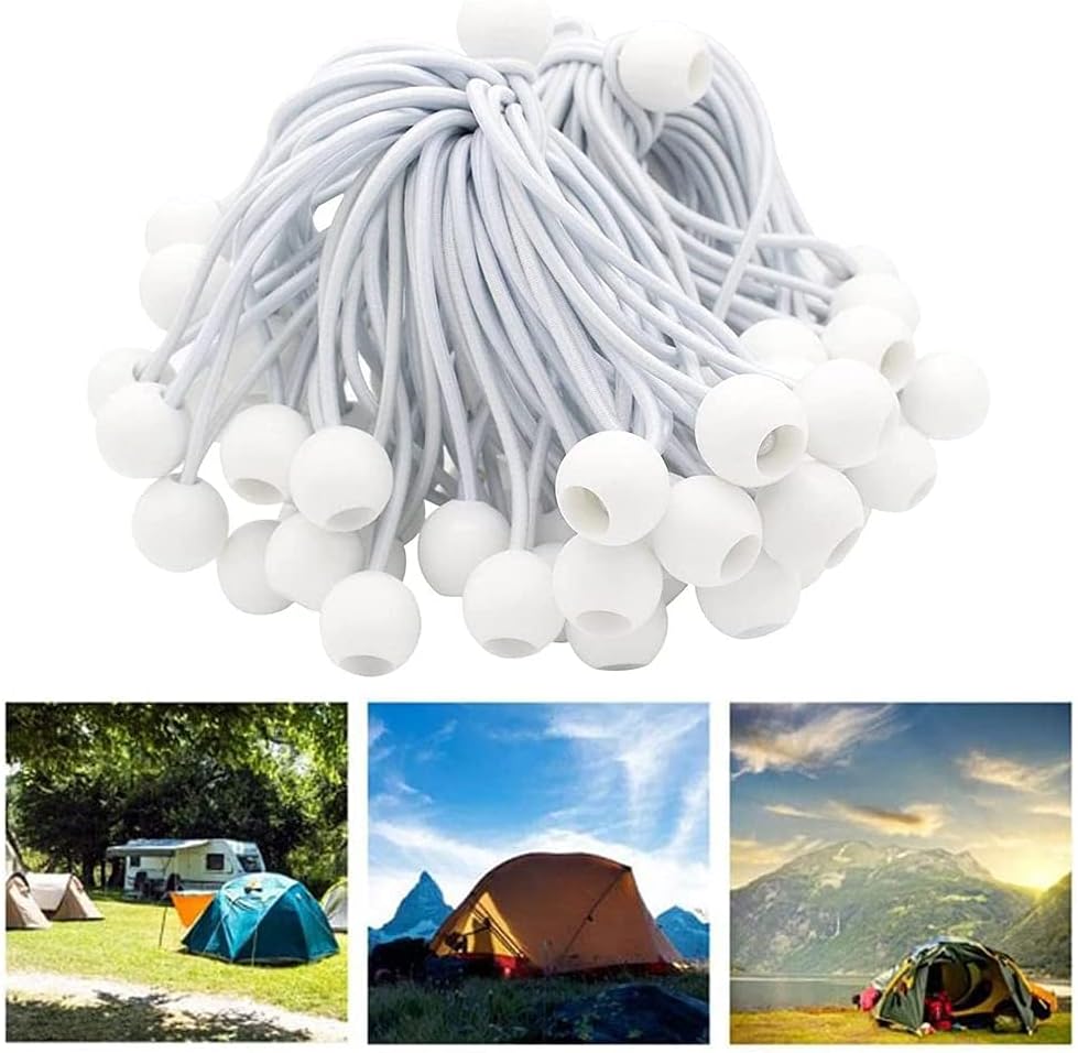 Ball Bungee Canopy Tarp Tie Down Cord with Elastic String DBOO White