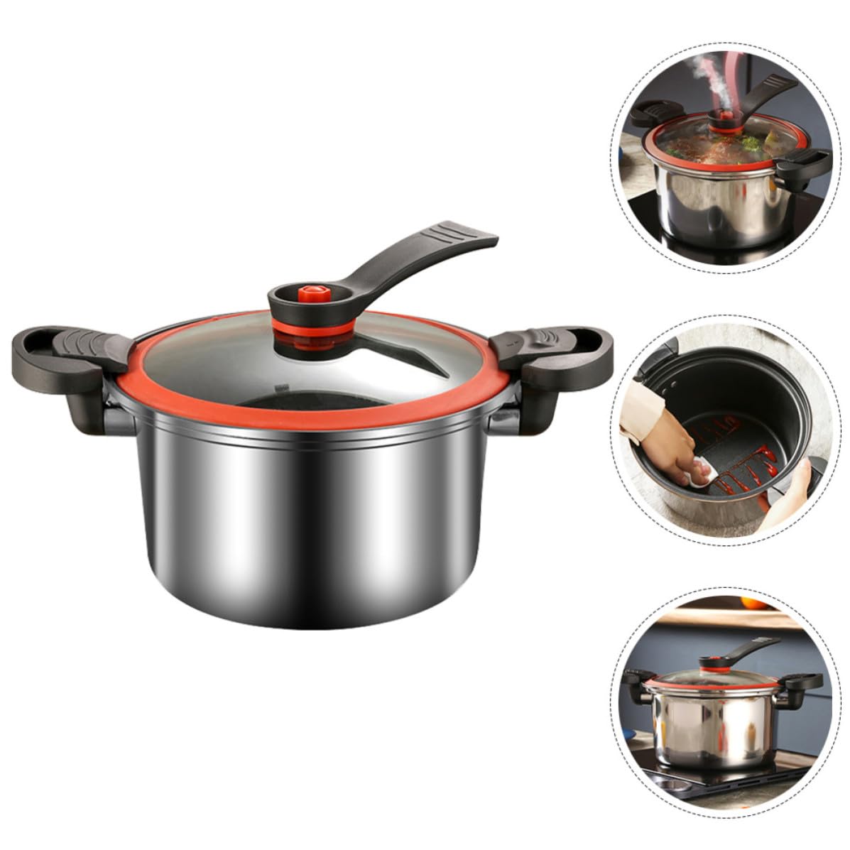 VOSAREA Acero Inoxidable Capacidad de 3.5l, Resistente al Desgaste y Fácil de Limpiar, Doble Asa para Cocina de Inducción y Estufa de Gas