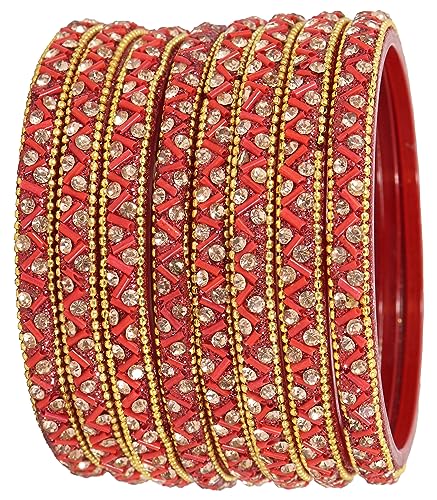 Image of NMII Glass Bangles Set For Girls and Women Studded Zircon Gemstone and Beads I women bangles I (Pack of 8)