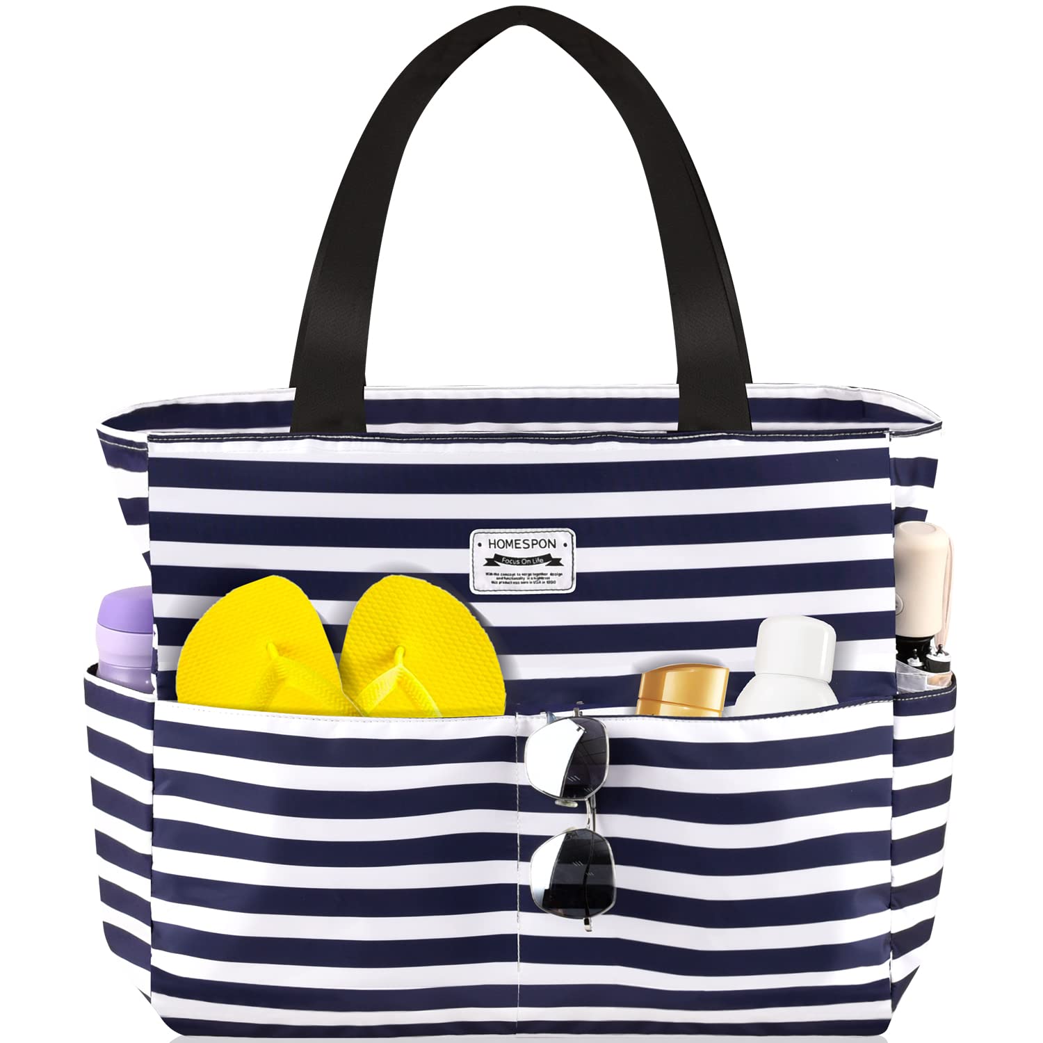 HOMESPON Große Strandtasche Damen mit Reißverschluss Wasserdicht Badetasche XXL Familie Beach Tote Bag