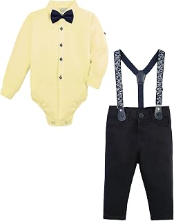 Lilax Baby Boy's Gentleman Outfit, Formal Romper Shirt, Bow Tie, Suspender and Pant Set