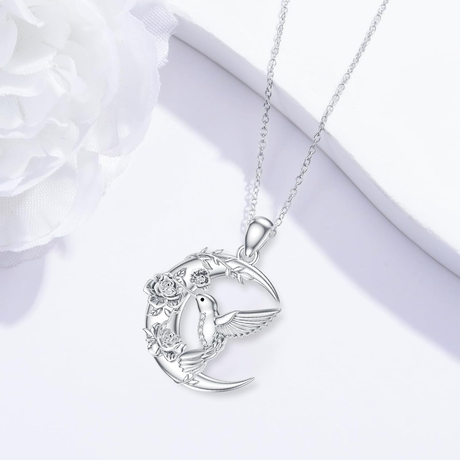 Diamond Hummingbird Necklace for Women 925 Sterling Silver Hummingbird Pendant Diamond Bird Necklace for Mother's Day Birthday Valentine's Day - Image 4