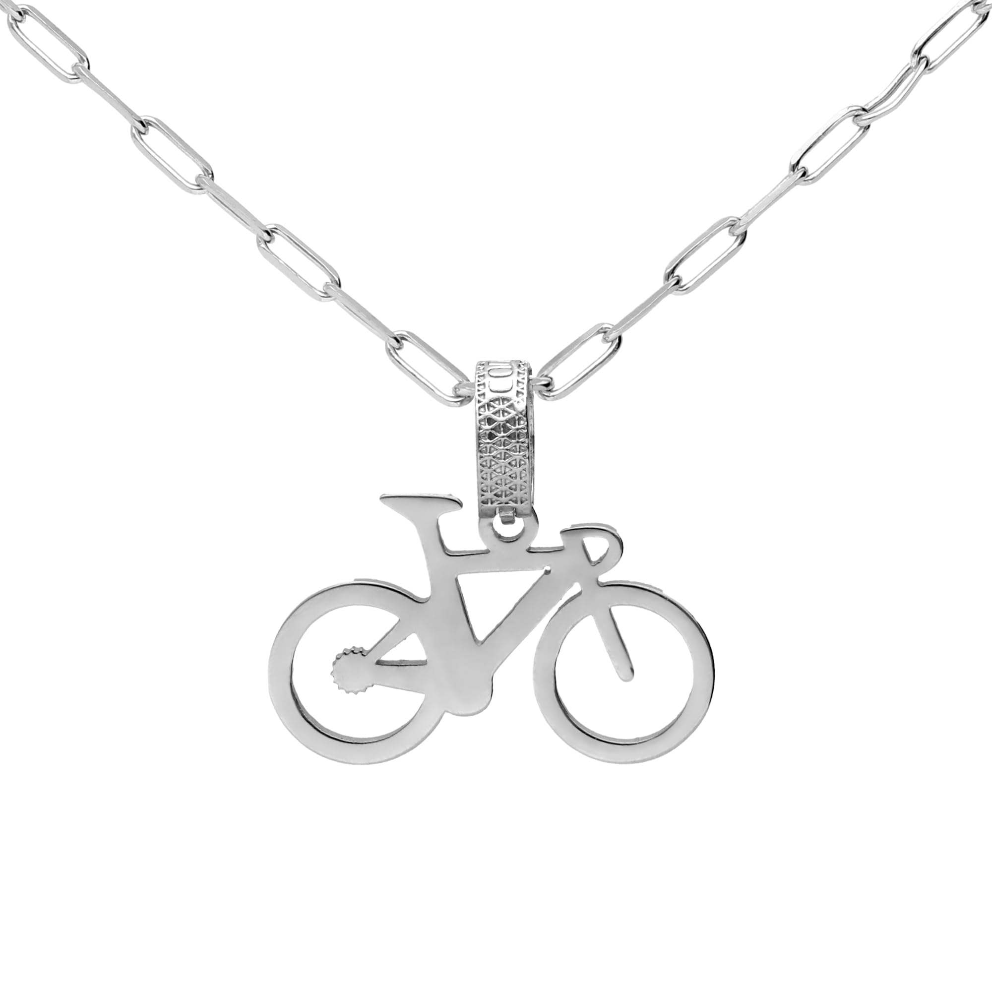 CODEONE Colgante Bicicleta Silver con Anilla Plateada | Acero Inoxidable en Color Plateado | Diseño Artesanal Deportivo | Colgante Ciclismo | Estuche de Regalo