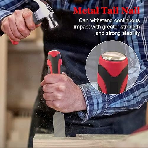 Miniatura 6 de Juego de cinceles de madera, juegos de carpintería profesionales, 6 piezas de cincel de madera de acero al carbono 55# con 1 martillo de garra,