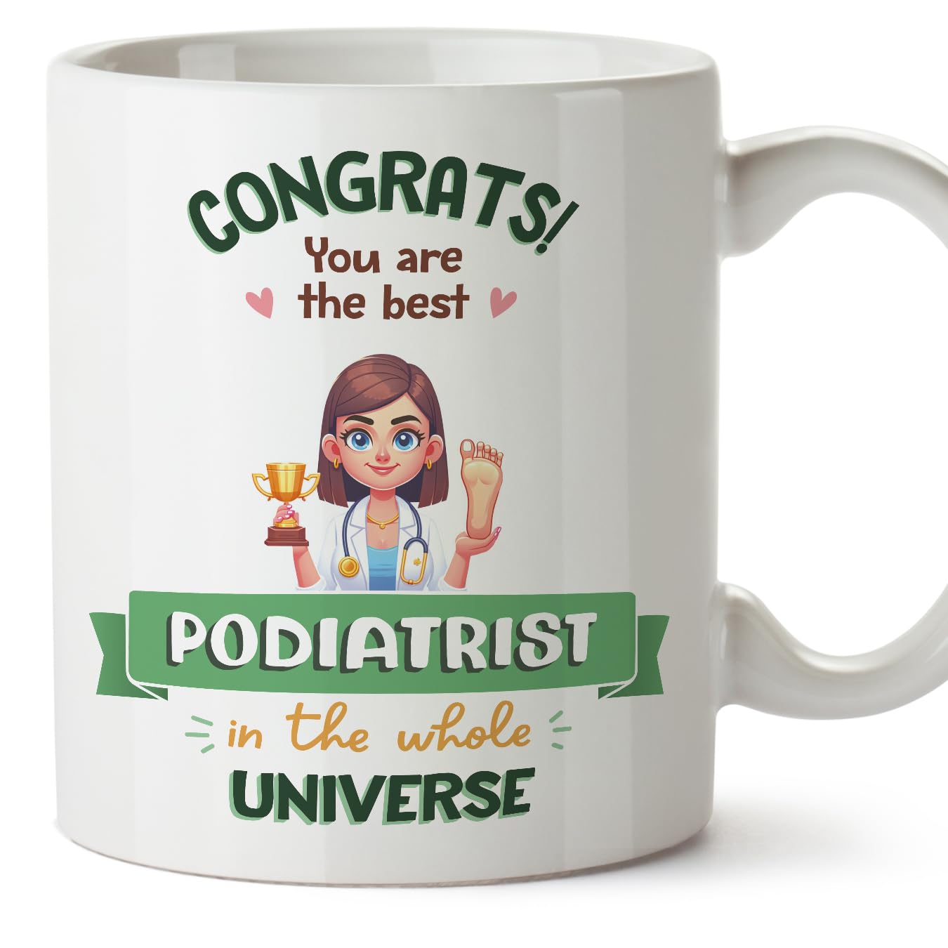 MUGFFINS Podiatrist Woman Mug - in English - Best in Universe Trophy - Funny Gift for Colleagues - Ceramic 11oz Mug
