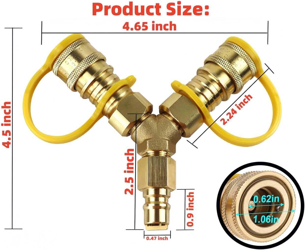 3/8" Y-Splitter Separator Natural Gas Quick Connect/Disconnect Adapter for Low Pressure Natural Gas or Propane Systems,Suitable for Natural Gas Grills, RV, Pizza Oven, Courtyard Fire Pits and More