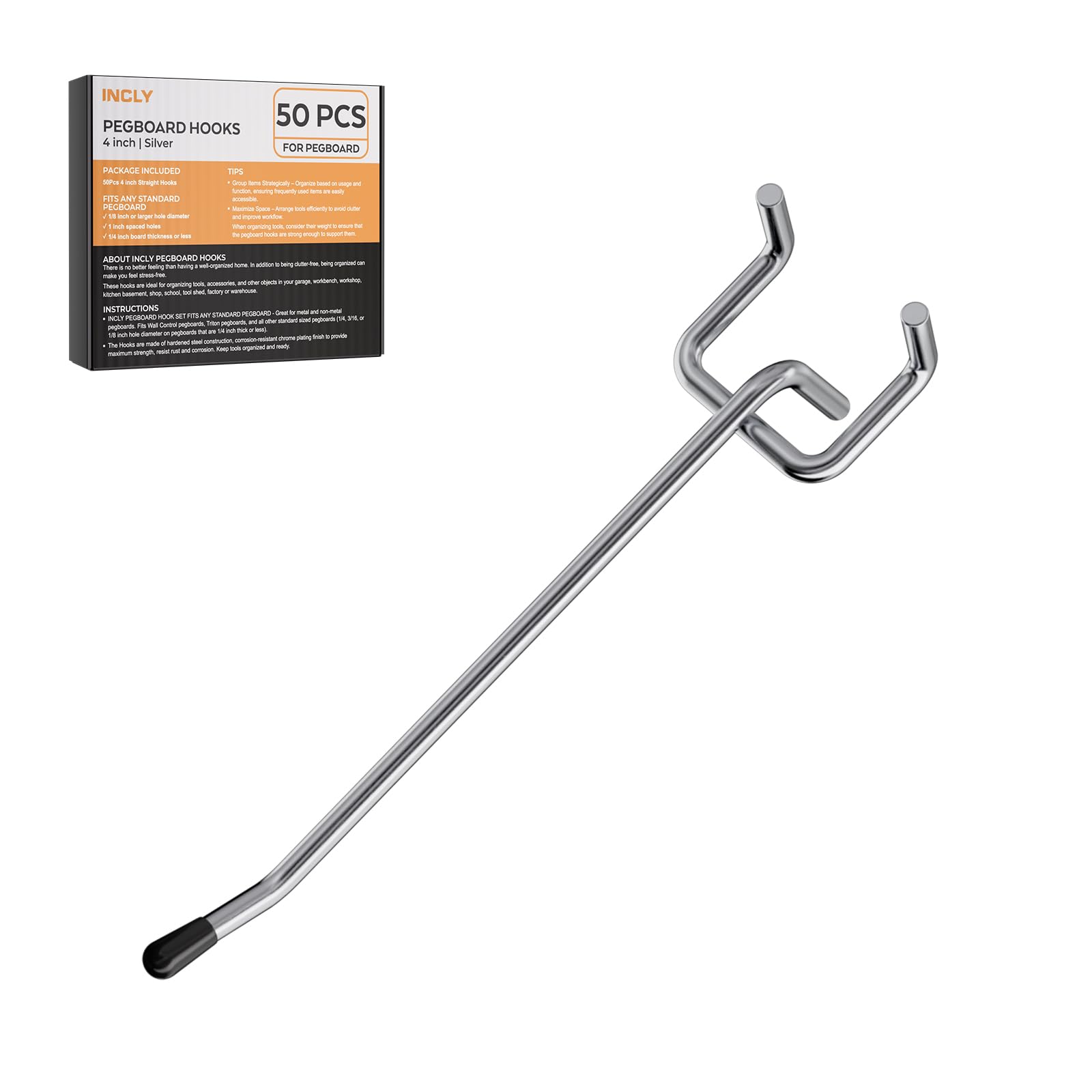INCLY Pegboard Hooks - 50 Pack -10 INCLY Pegboard Hooks - 50 Pack -10