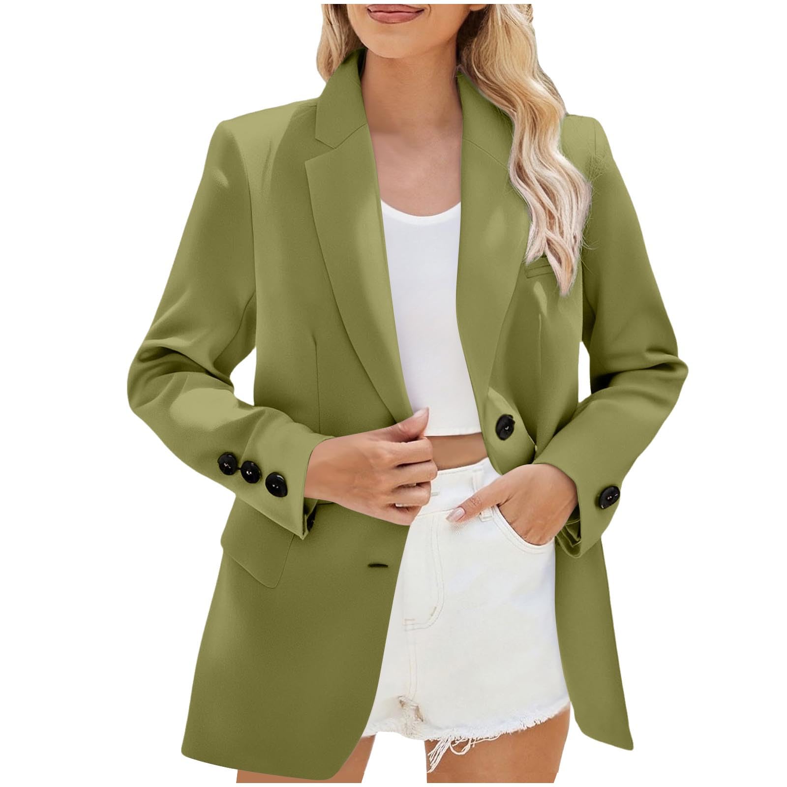 Blazers for Women Business Casual Long Sleeve Lapel Collar Open Front Suit Jacket Office Work Blazer with Pockets