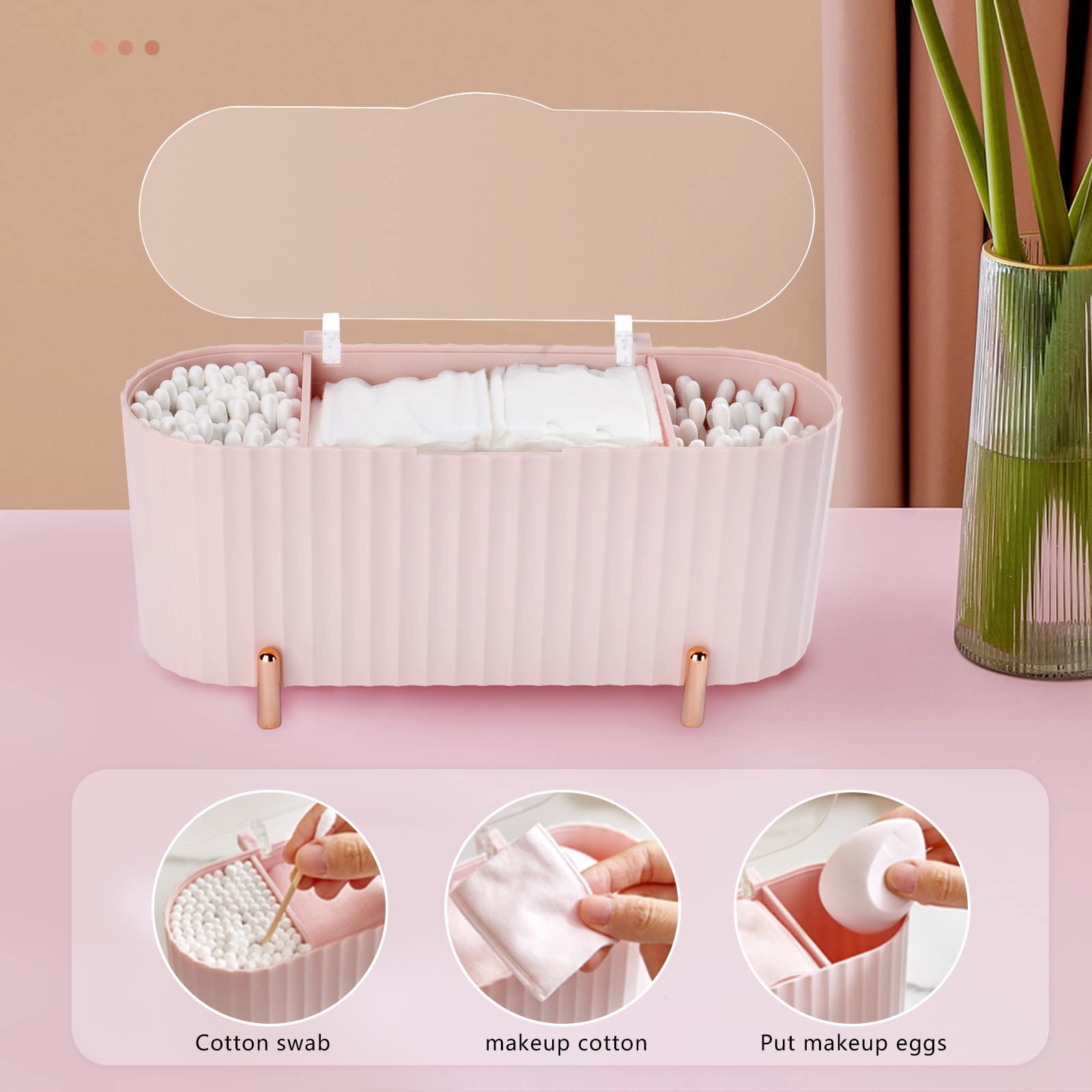 Makeup Pads Container, Cotton Pad Holder Dispenser, Dressing Table Accessories, Cotton Storage Box with Lid, Swab Container - Image 2