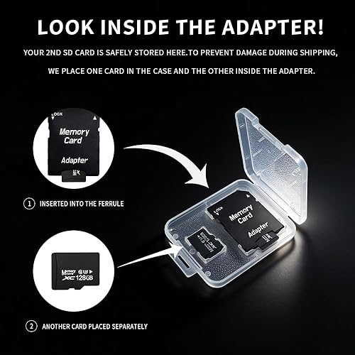 Miniatura 4 de Paquete de 2 tarjetas de memoria MicroSDXC de 128 GB con adaptador SD y lector USB, velocidad estándar U3 V30, tarjetas TF de alta resistencia para