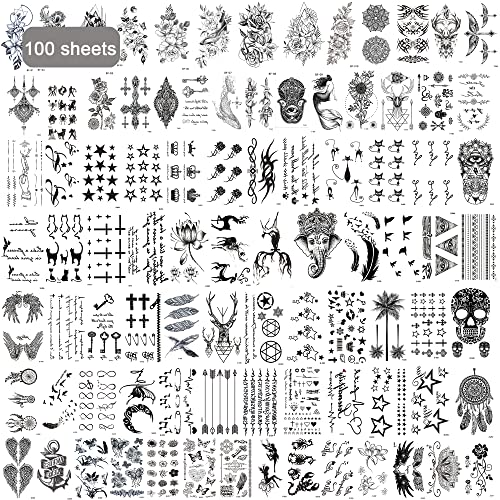 Lucktao 100 Feuilles tatouages tatouages temporaires sur les tatouages 3d tatouages sur les tatouages faux tatouages tatouages temporaires sur les bras des femmes tatouages Cover