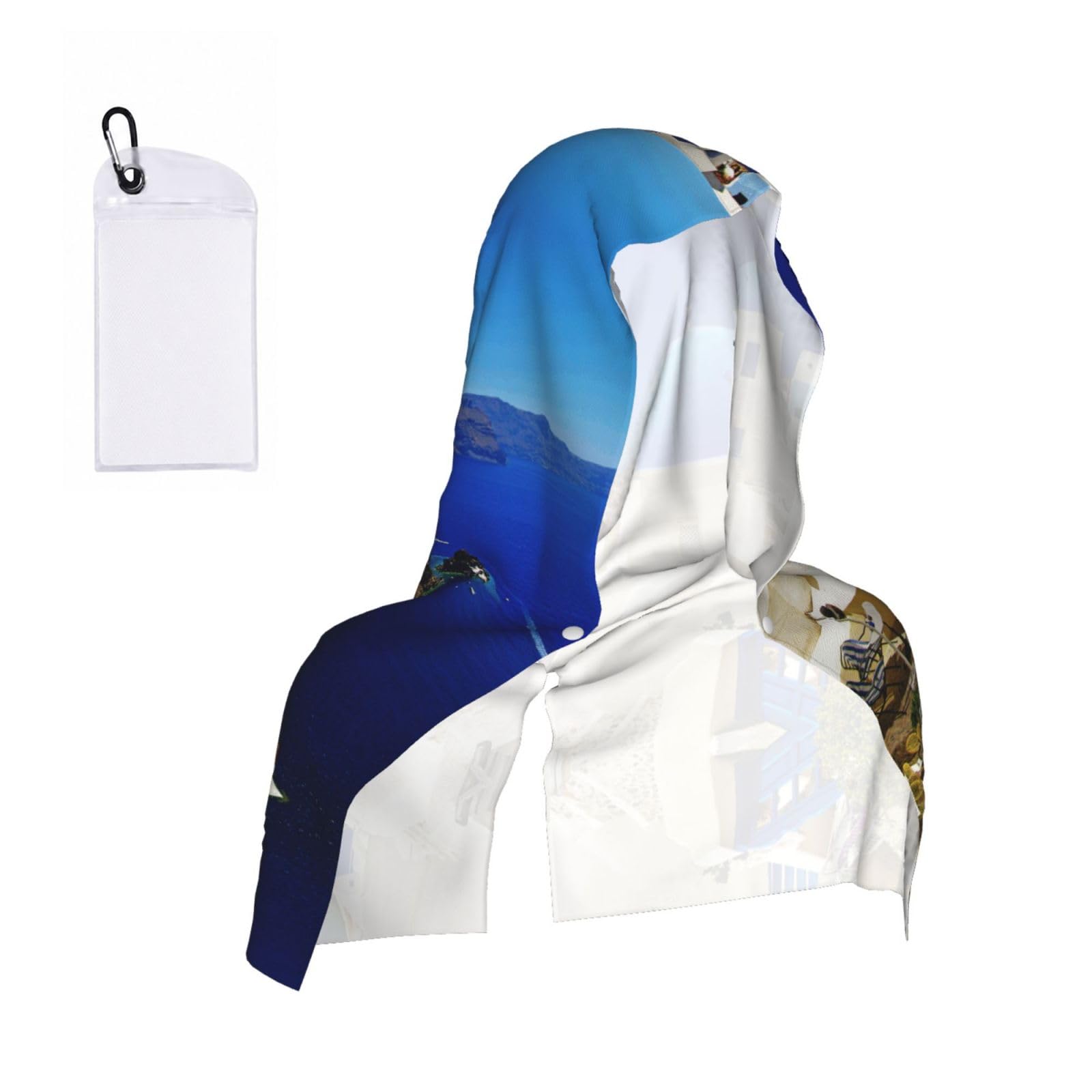 MLTRFGJ Santorini Greek Island Sea View Print Cool Hooded Towels And Keep Them Cool For Several Hours.