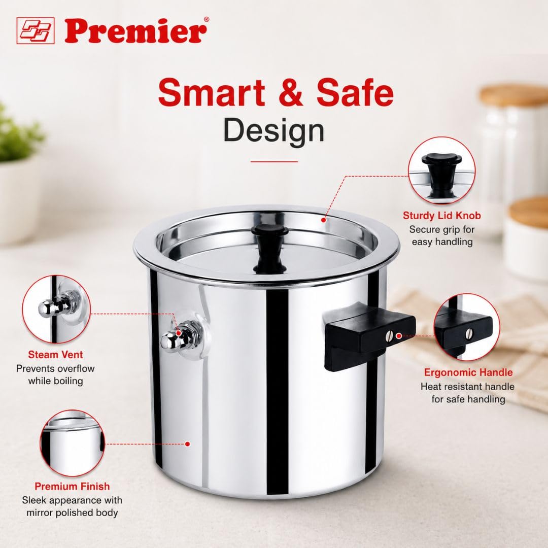 Premier Aluminium Milk Boiler 1 Litre | Whistle Indication | Anti-Overflow Design | Heat-Resistant Bakelite Handle | Spill Proof Lid | Gas Stove Compatible | Milk Cooker/Milk Pot 1