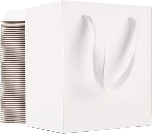 EUSOAR Bolsas de papel de estraza de regalo con asas, paquete de 20 bolsas de papel kraft blancas pequeñas de 4 x 2.75 x 4.5 pulgadas, a granel,