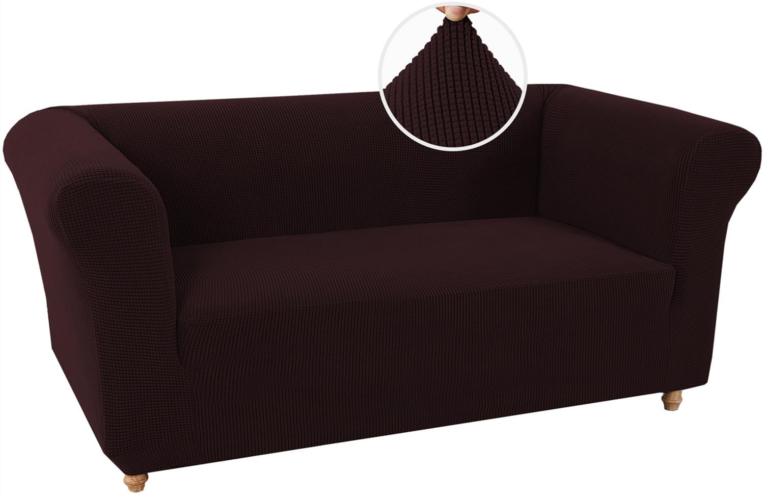 LINGKY Stretch Chesterfield Sofa Covers 2 Seater Couch Cover for Living Room Soft Non-Slip Sofa Slipcover Furniture Protector for Dogs Feature Thick Jacquard Fabric (Brown,Loveseat)