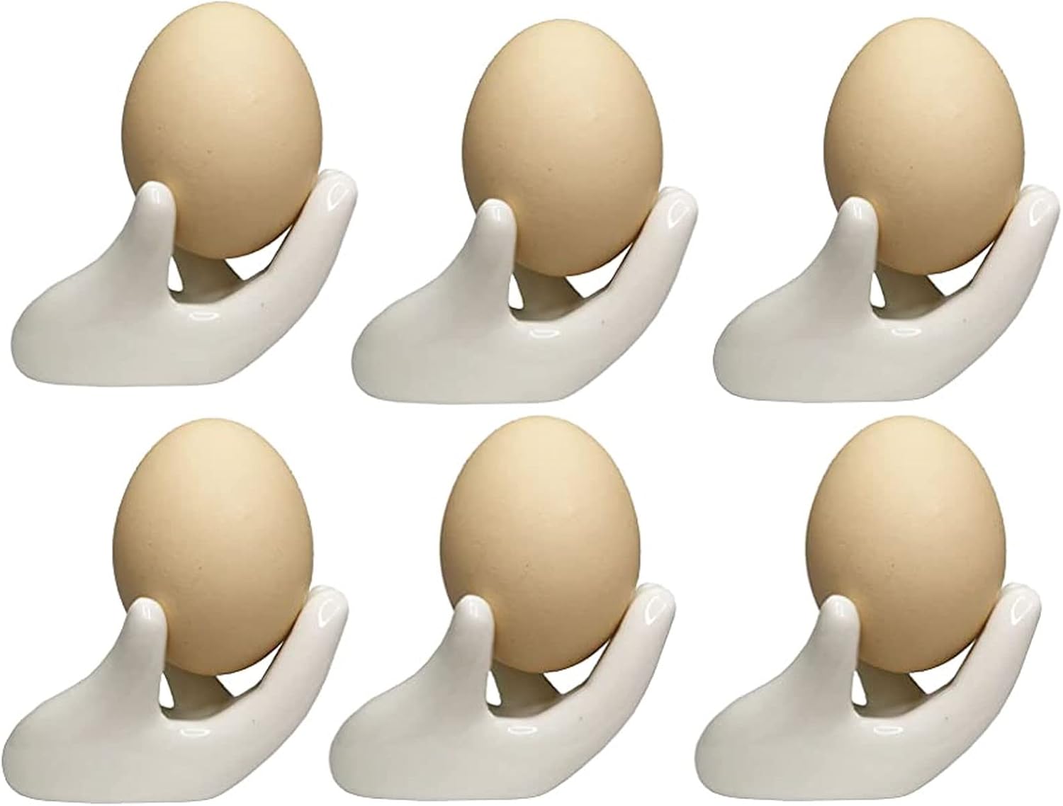 Egg Cup 6Pcs/Lot Hand Shape Ceramic Soft Hard Boiled Egg Cup Holder (Egg Holder) White Porcelain Egg Container Office Desktop Business Card Stand Kitchen Egg Tools Egg Cups, 20010125