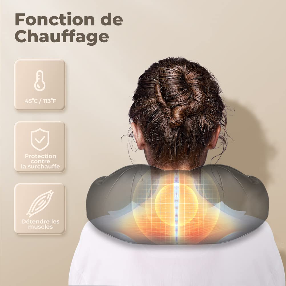ELEHOT-Store Masseur Cervical Rotatif 4D, Massage avec Rouleaux de Shiatsu Masseur, 45°C Thérapie Thermique Massage Dos Nuque Cervicales Epaule, Vitesse Réglable, Cadeaux pour Maman Papa Aînés