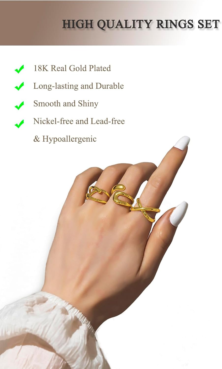 3PCS Chunky Gold Rings Adjustable Irregular Textured Statement Rings Open Chunky Silver Rings Thick Geometric Rings for Women Minimalist Simple Rings - Image 4