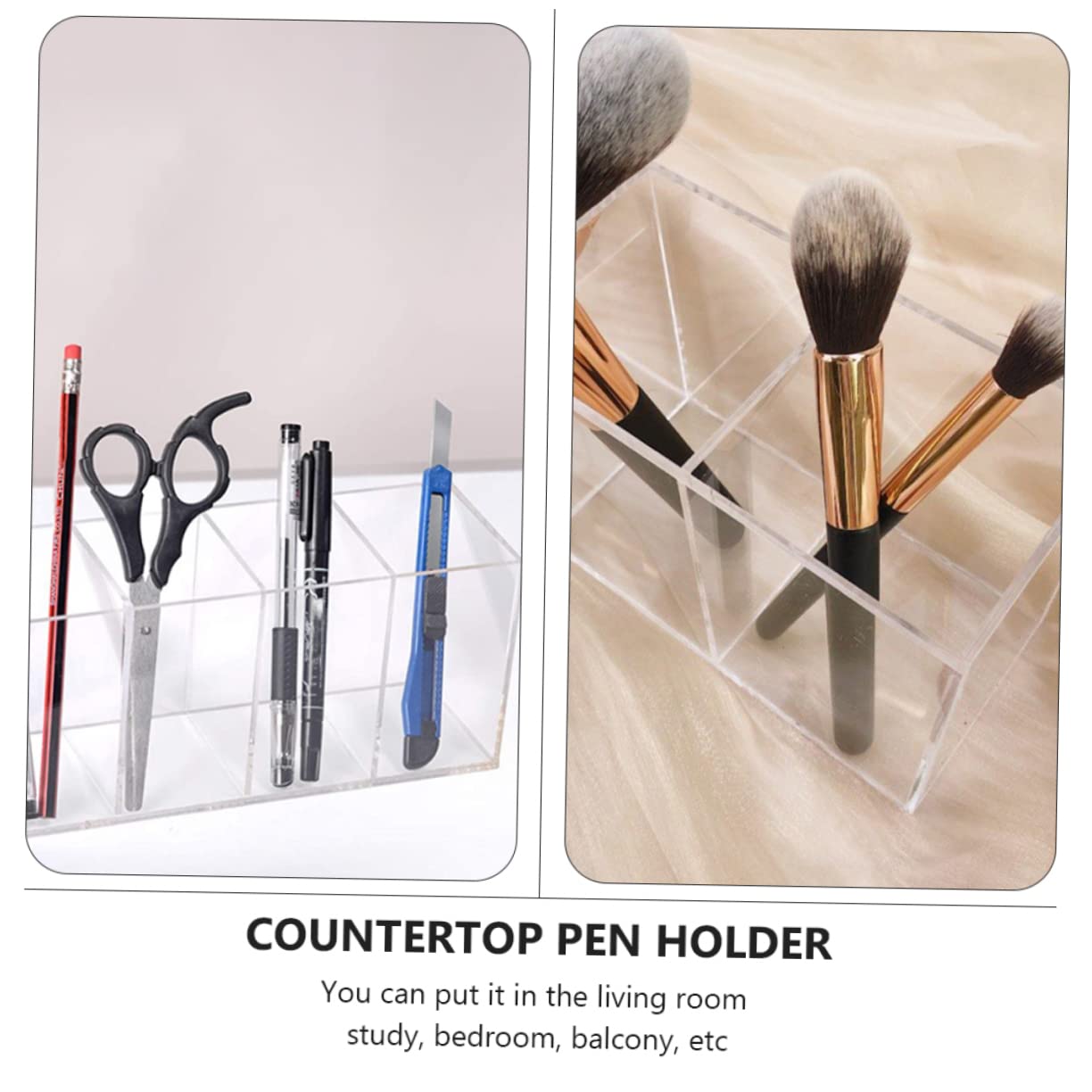 Porta Pennelli Per Trucco in Acrilico Trasparente Da Scrivania 4 Scomparti, Scatola Porta Cosmetici Resistente e Capiente, Organizer Per Pennelli e Cancelleria Per Uso Domestico