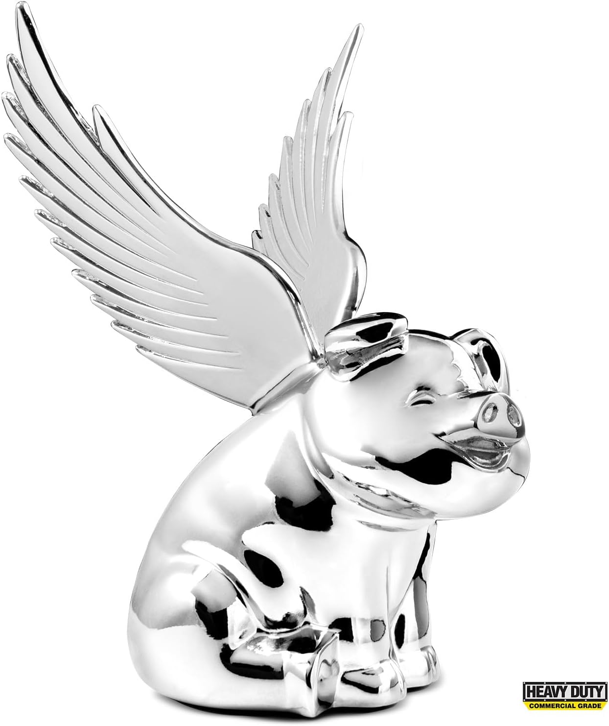 GG Grand General 48202 Chrome Smiling Pig Hood Ornament with Nondetachable Windrider Wings
