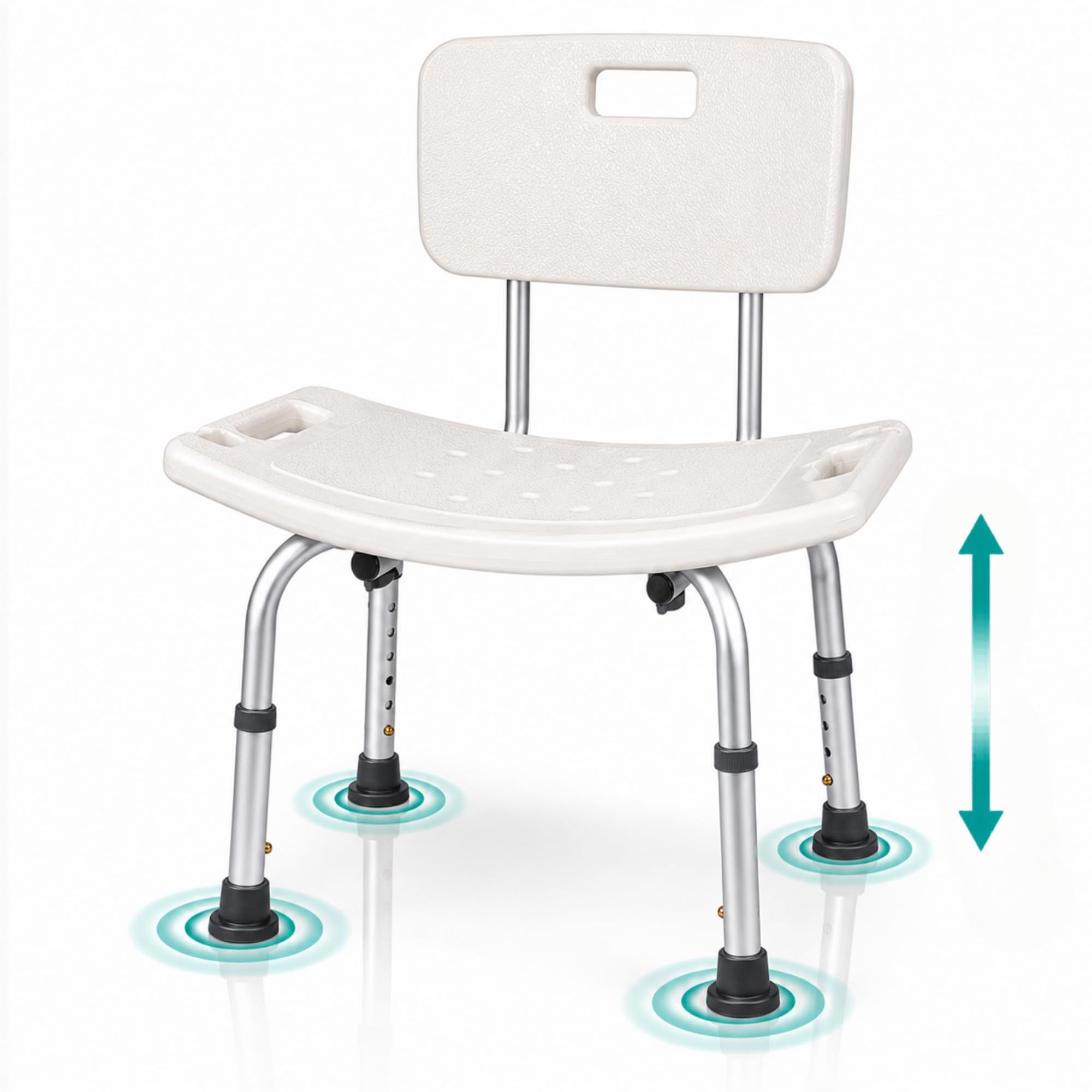 Silla de Ducha para Personas Mayores con Respaldo. Altura Regulable. Asiento de Baño Antideslizante de Aluminio. Soporta hasta 110kg. Silla de Ducha para Movilidad Reducida, Discapacitados y Ancianos