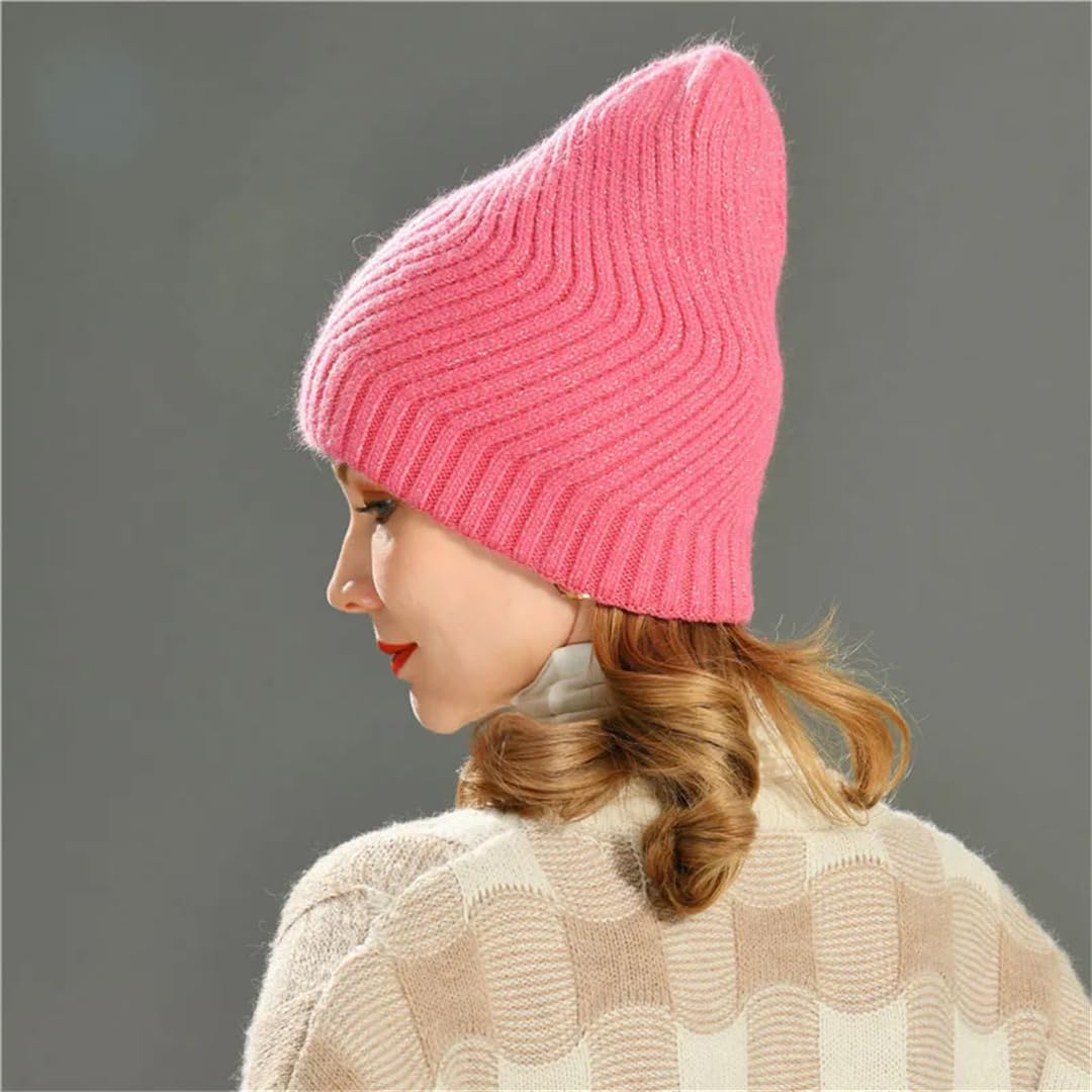 Wvapzxx Chapeaux Pour Femmes Automne Hiver Mélange De Laine Tricoté Bonnet Chapeau Épaissir Chaud Étincelle Vague Rayure Bonnet