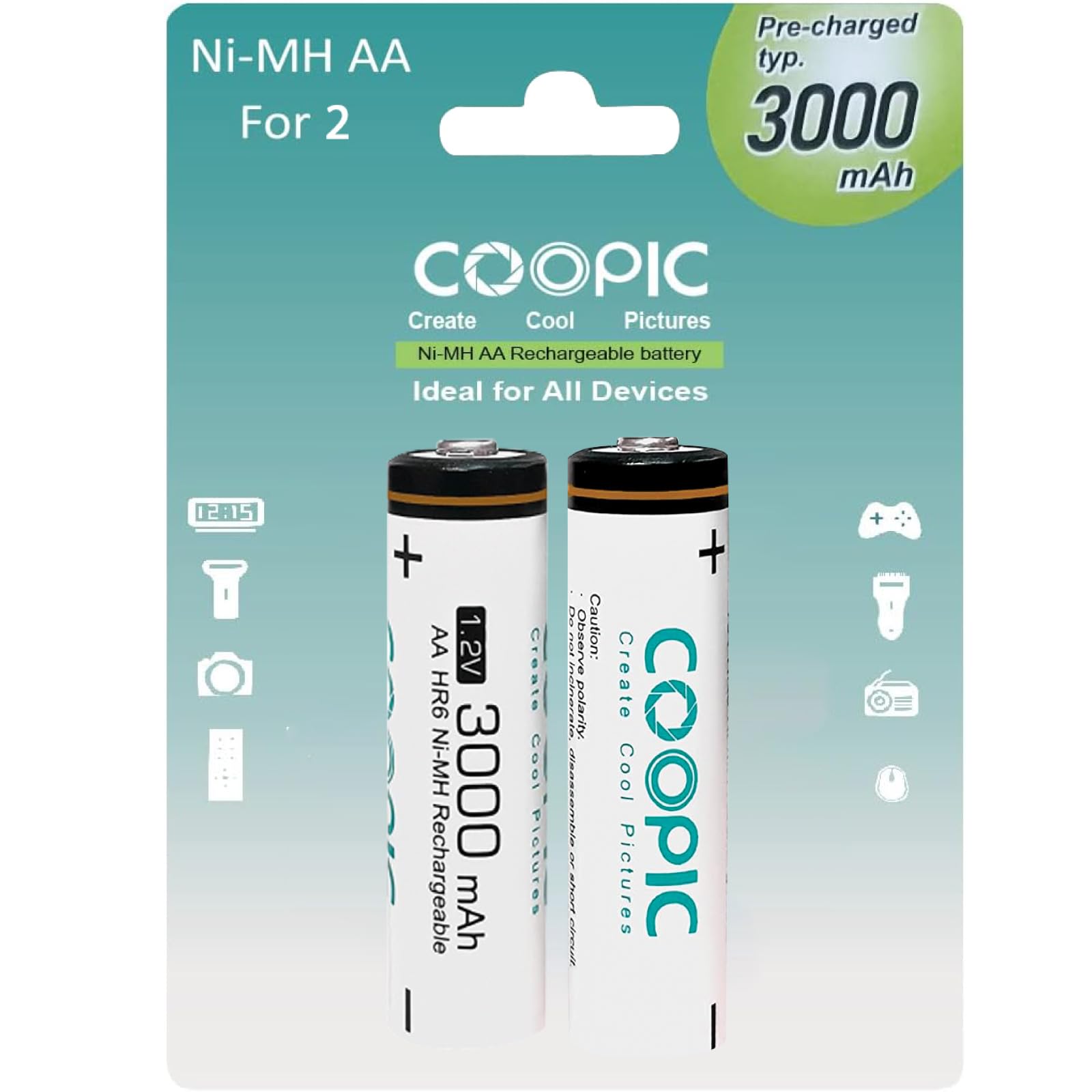 2pcs 3000mAh AA HR6 Ni-MH Pre-charged type Rechargeable Battery