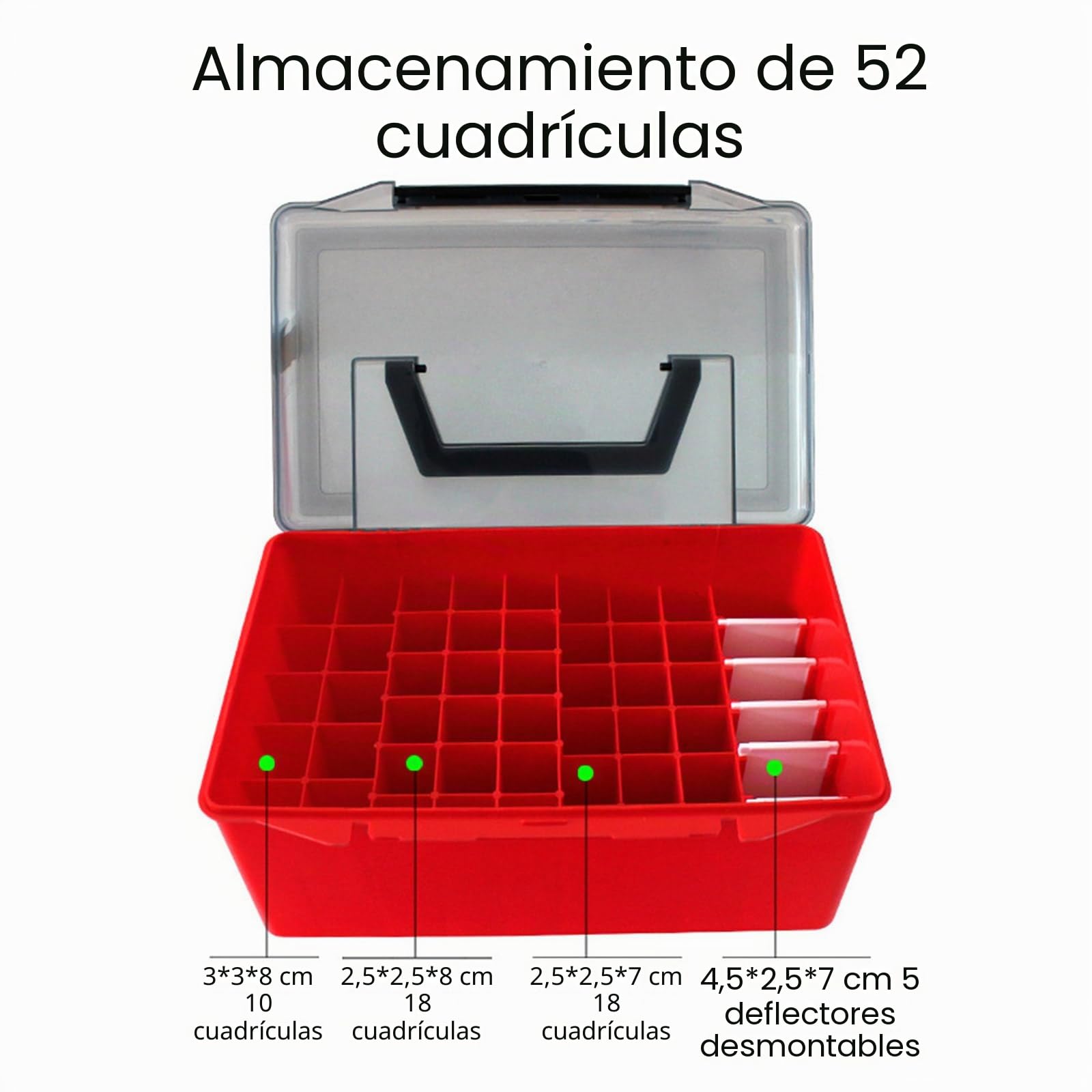 Caja de pesca con 52 rejillas, caja de aparejos de plástico, caja forrada de calamar, señuelos duros, caja de herramientas, organizadores de almacenamiento de pesca portátiles