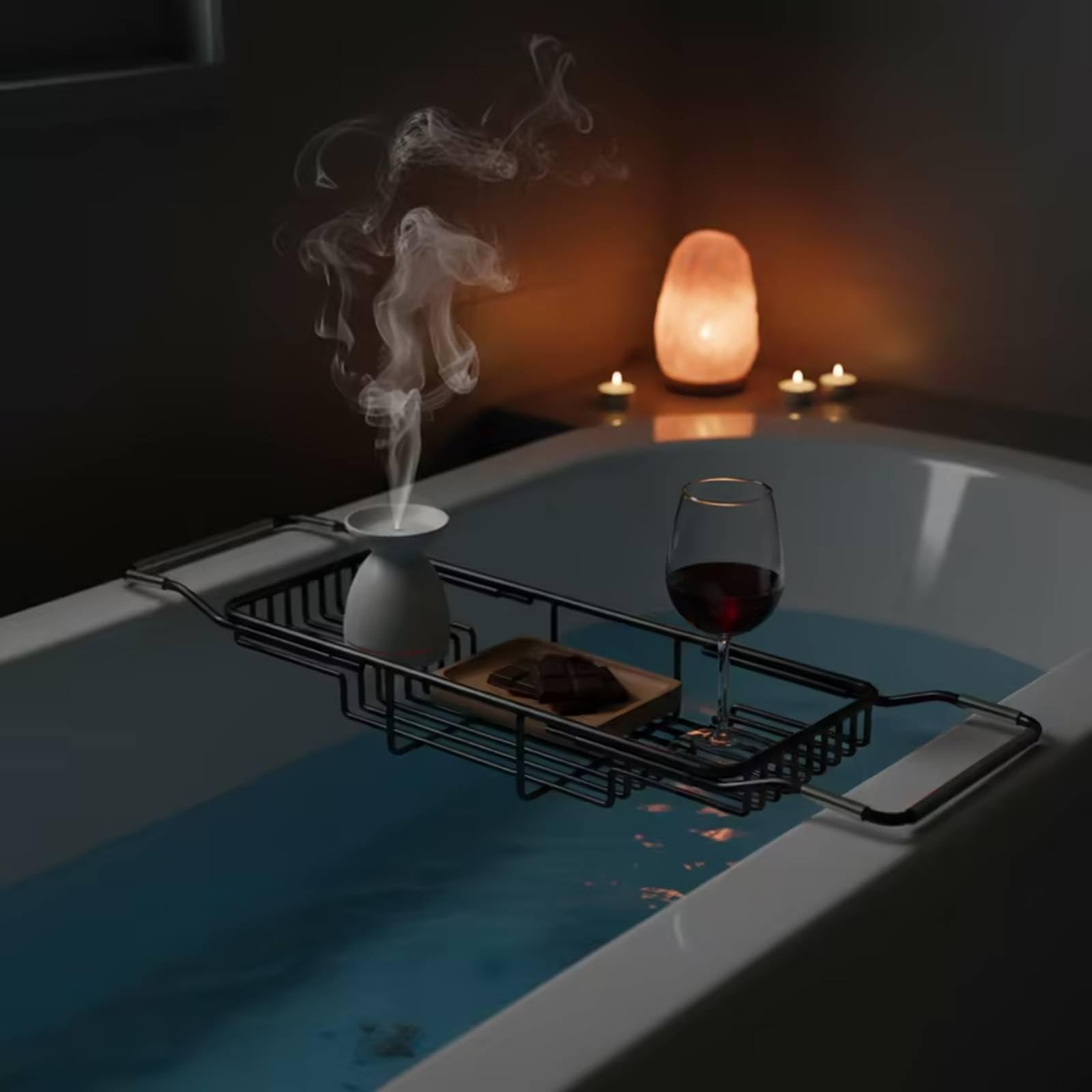 kowaku Mensola Vasca da Bagno Vassoio Vasca Ripiano Vasca Portavassoio Vasca Telescopico in Acciaio Inox con Supporto per Telefono E Vaschette Accessori, Oro Leggero Di Lusso, Versione Estesa
