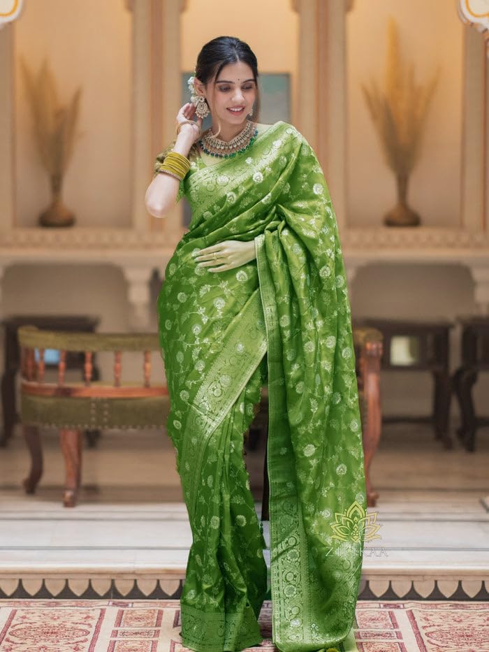 Image of C J Enterprise Women's Pure Kanjivaram Soft Silk Saree Banarasi Style Sarees For Wedding With Blouse Piece (Pari-165)