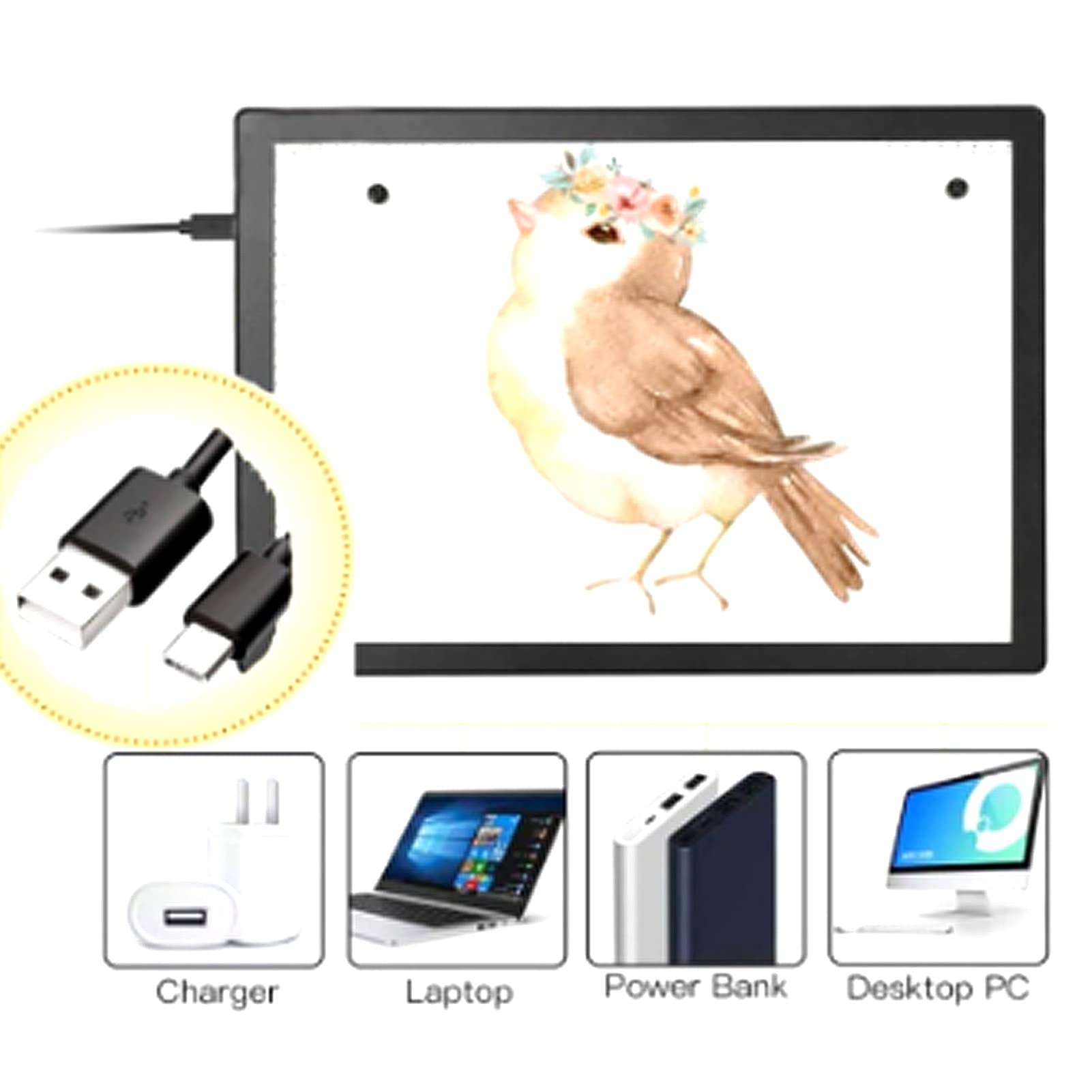Shanrya Table d'écriture pour peinture artistique, tablette de dessin LED A3 de 3 engrenages portables avec câble USB pour améliorer les capacités de dessin