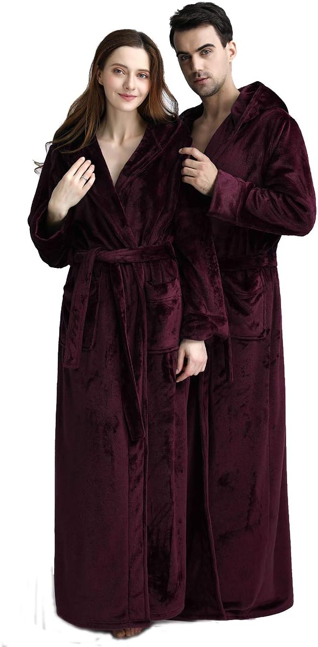 iCREAT Womens Long Hooded Bathrobe Fleece Full Length Bathrobe with Hood Winter Sleepwear - Image 8