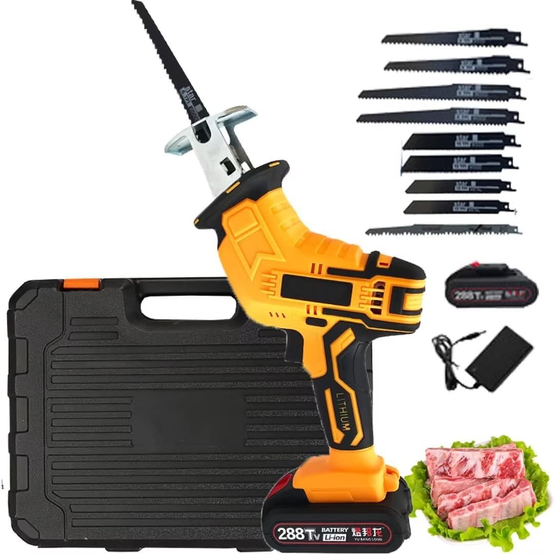 Electric Reciprocating Bone Saw,Commercial Home Professional Handheld for Cordless Cutting Meat with 9 Sawtooth,Easy to Cut Bones, Wood, PVC, 1battery