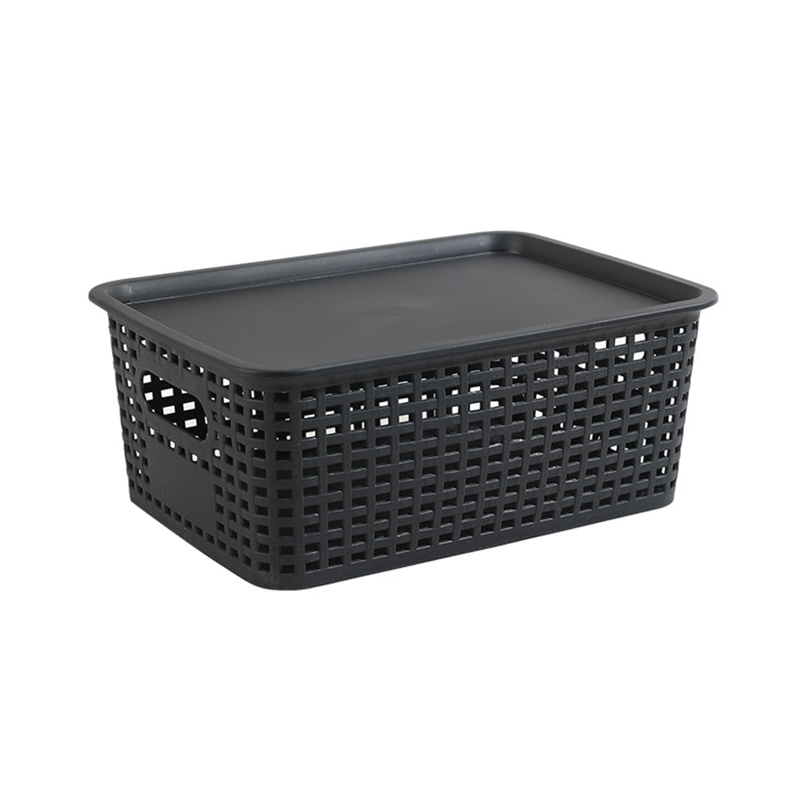 Glifora Storage Box with Lid - Imitation Rattan Weaving Desktop Organiser, Multi-Purpose Storage Basket for Remote Controls, Cosmetics and Snacks