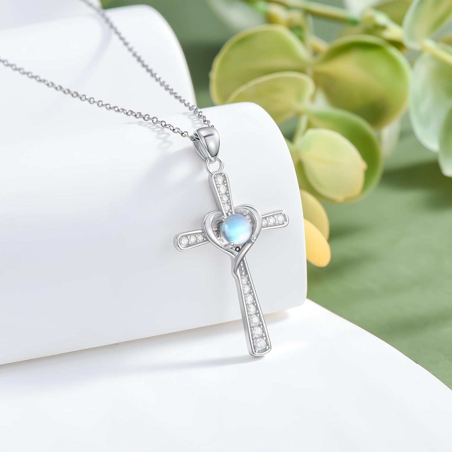 Cross Necklace for Women 925 Sterling Silver Moonstone Cross Religious Pendant Ladies Jewelry Gifts - Image 2
