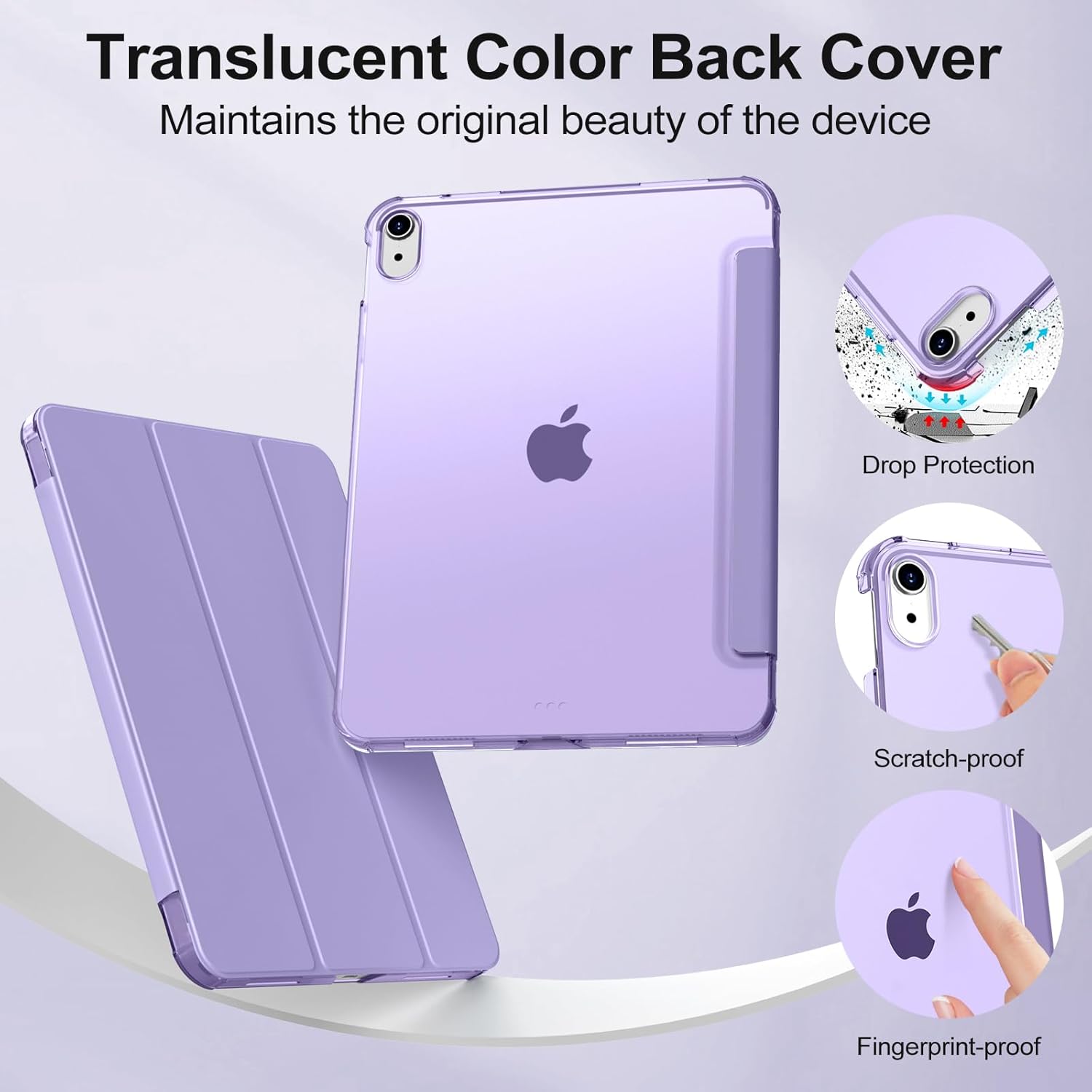 Case for iPad (A16) 11th Generation 11 Inch 2025, iPad 10th Generation 10.9 inch 2022, Slim Stand Folio Protective Cover with Hard PC Translucent Back Shell, Purple thumbnail