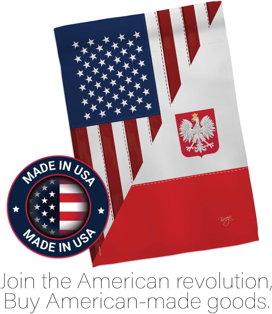 Breeze Decor US Polish Friendship Garden Flag Set with Stand Regional American Alliance World Country Particular Area House Decoration Banner Small Yard Gift Double-Sided, Made in USA