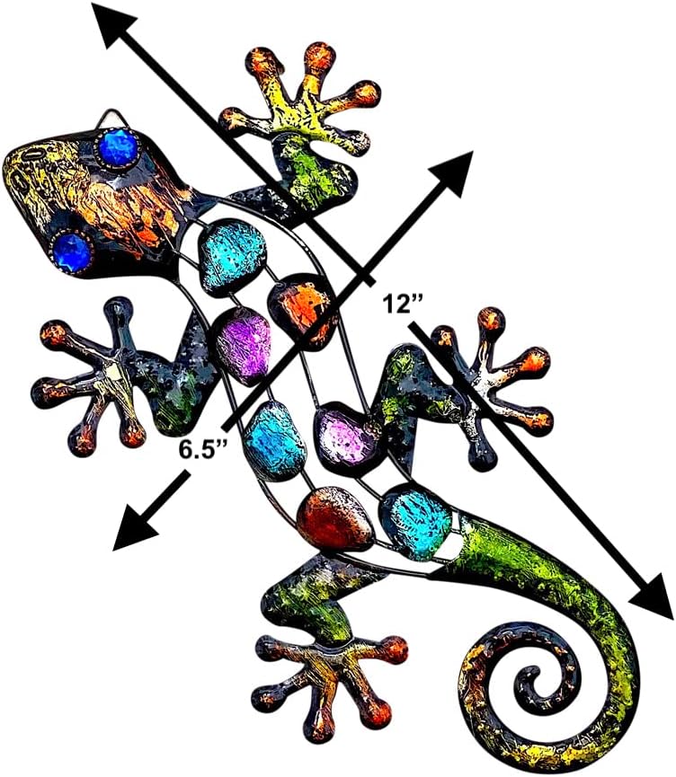 Gecko Lizard Wall Art Metal Colorful Decor Fence Garden Yard Patio Fence Room (S/2 12")