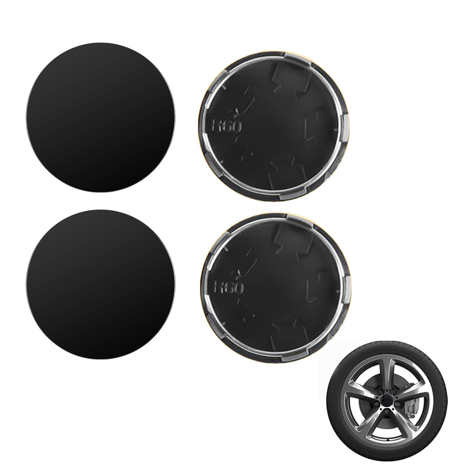 4 Pièces Universels Cache Moyeu 60mm, Moyeu de Roue, Enjoliveurs Centre de Roue en Noir pour Automobiles, Cache Seat Universels, Facile à Installer et Durable(OD 60mm ID 56mm)