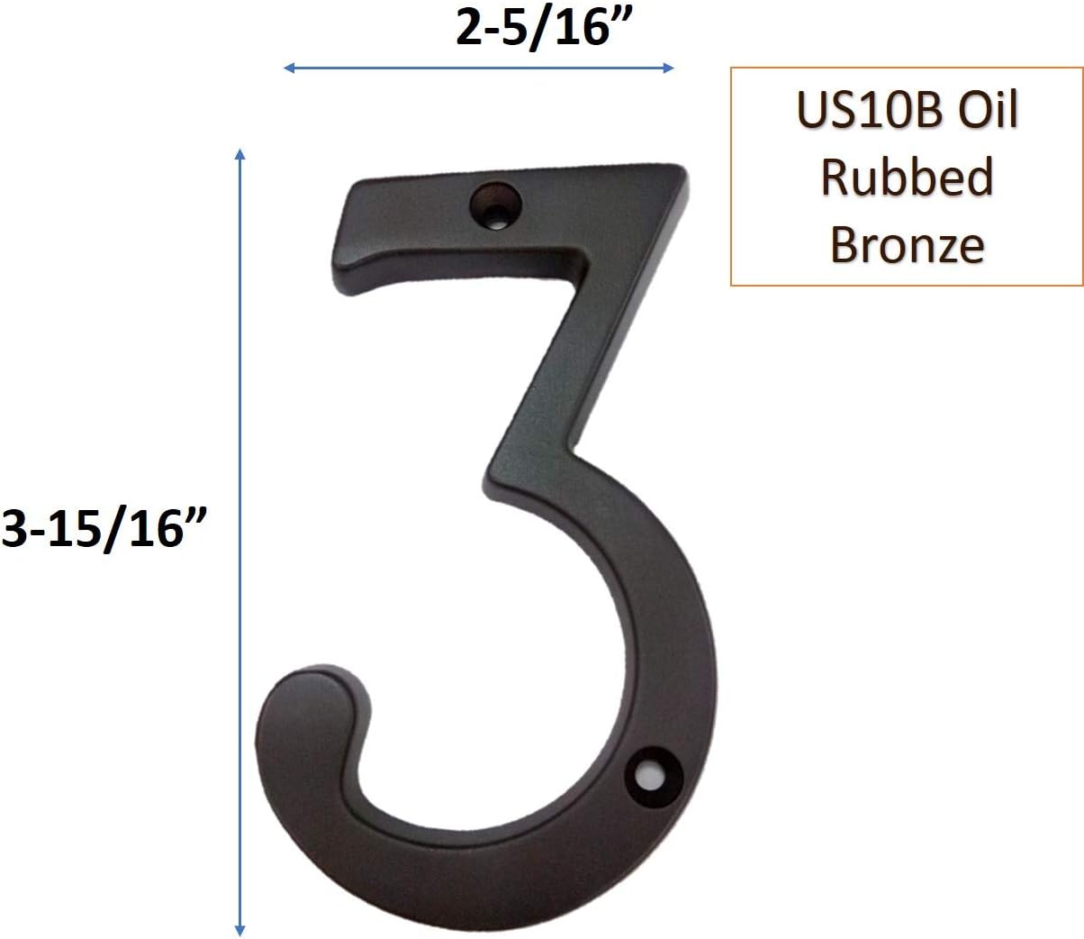 QCAA Traditional Heavy Solid Brass House Number 3, 4", Venetian Bronze, 1 Pack, Made in Taiwan