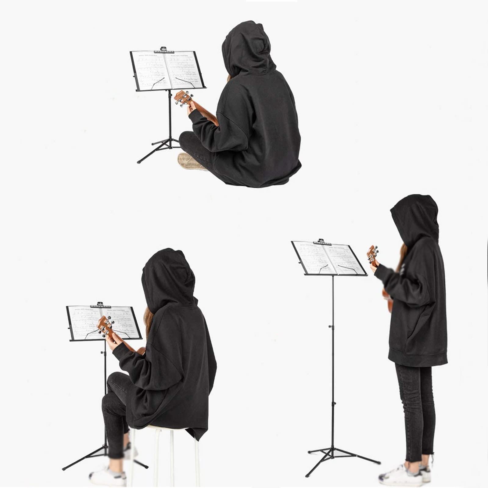 HJXGQJM Atril for Partitura Plegable Portátil Musica Metalico Soporte De Ajustables, for Tocar Instrumentos, Teclado De Batería, Estantería, Atril,Soporte for Trípode,Negro