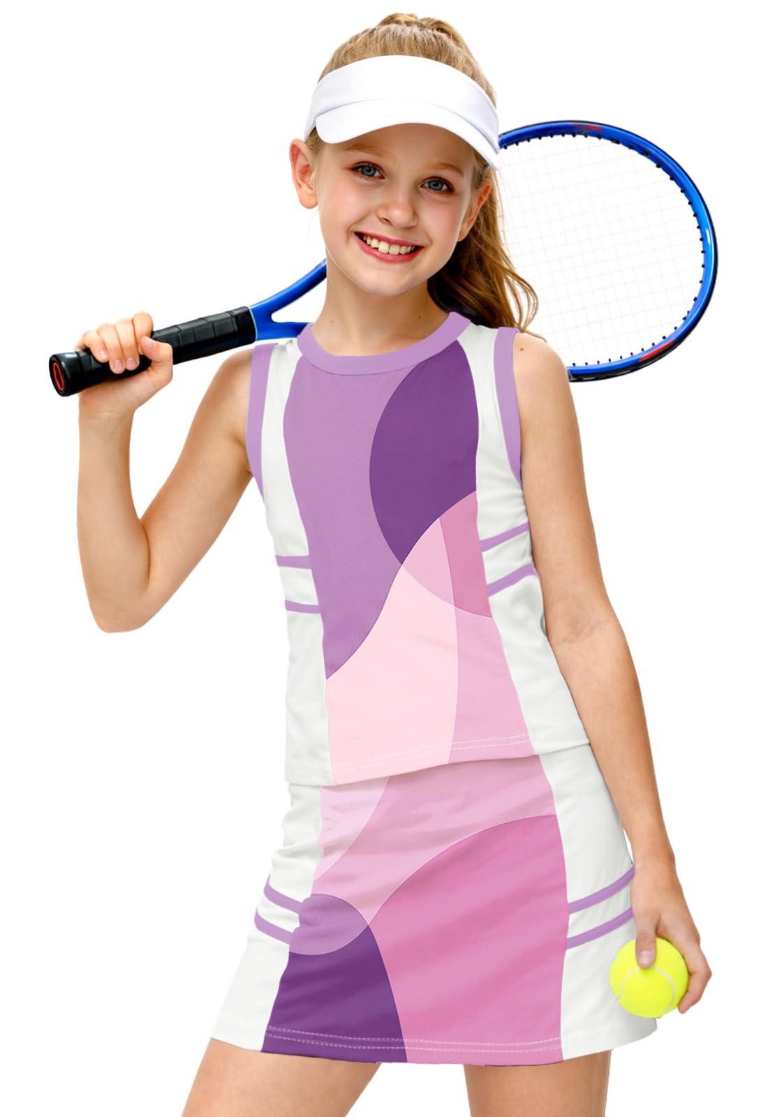 AOBUTE Girls Tennis Golf Outfit Tank Top and Skirt with Shorts Set 4-12 Years