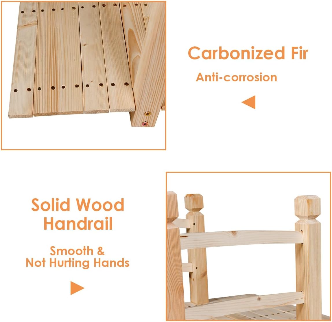 1.5M Wooden Garden Bridge, Decorative Arc Footbridge with Safety Guardrails, Outdoor Bridge Walkway for Ponds Streams Borders (Natural)