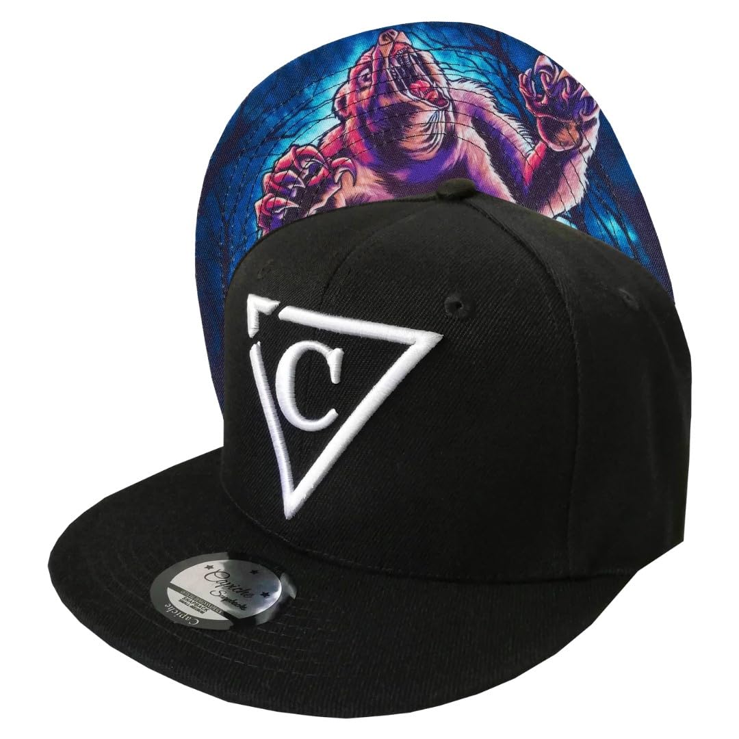 Capiche [99+ Variations] Black Snapback Hats for Men, The Grizzly Bear, Cool Hat, Forest Wildlife Baseball Cap, Gorras, Flat Bill, Strong Full Black, White Logo, Classic Gift Him