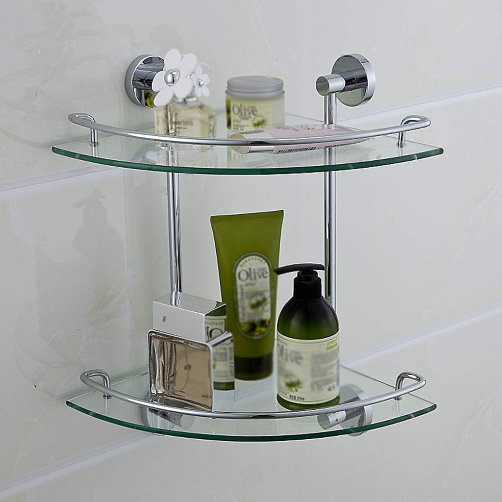 TMMLIJIPL Bathroom Tempered Glass Corner Shelf Stainless Steel Shower Shelf with Rail Bath Corner Caddy Storage Hanging Organizer