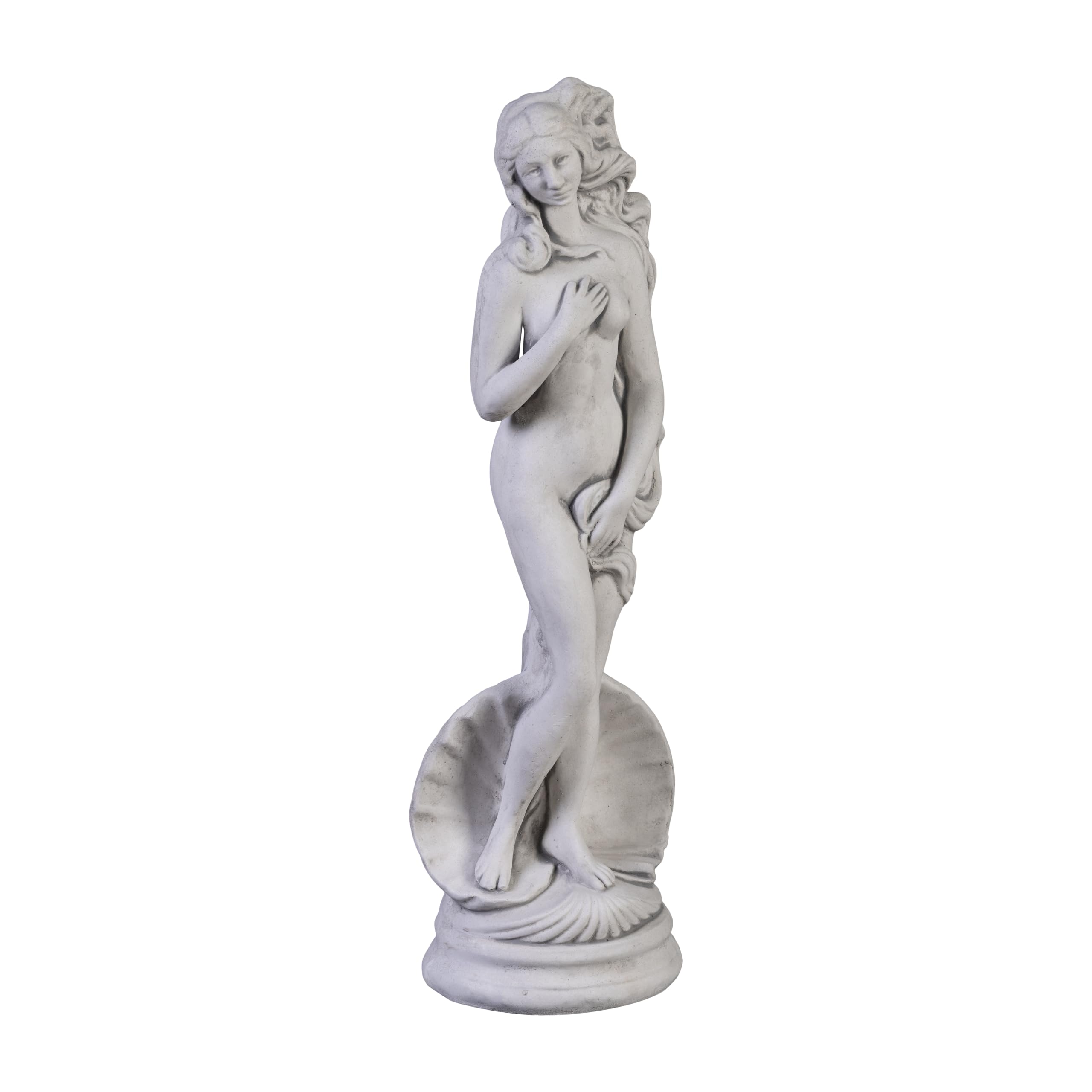 Gartendekoparadies.de White,Grey Statue Of The Birth Of Venus, Stone Figure, H. 61 Cm, 10 Kg, Gray, Frost-Proof Made Of Cast Stone For Outdoor Use