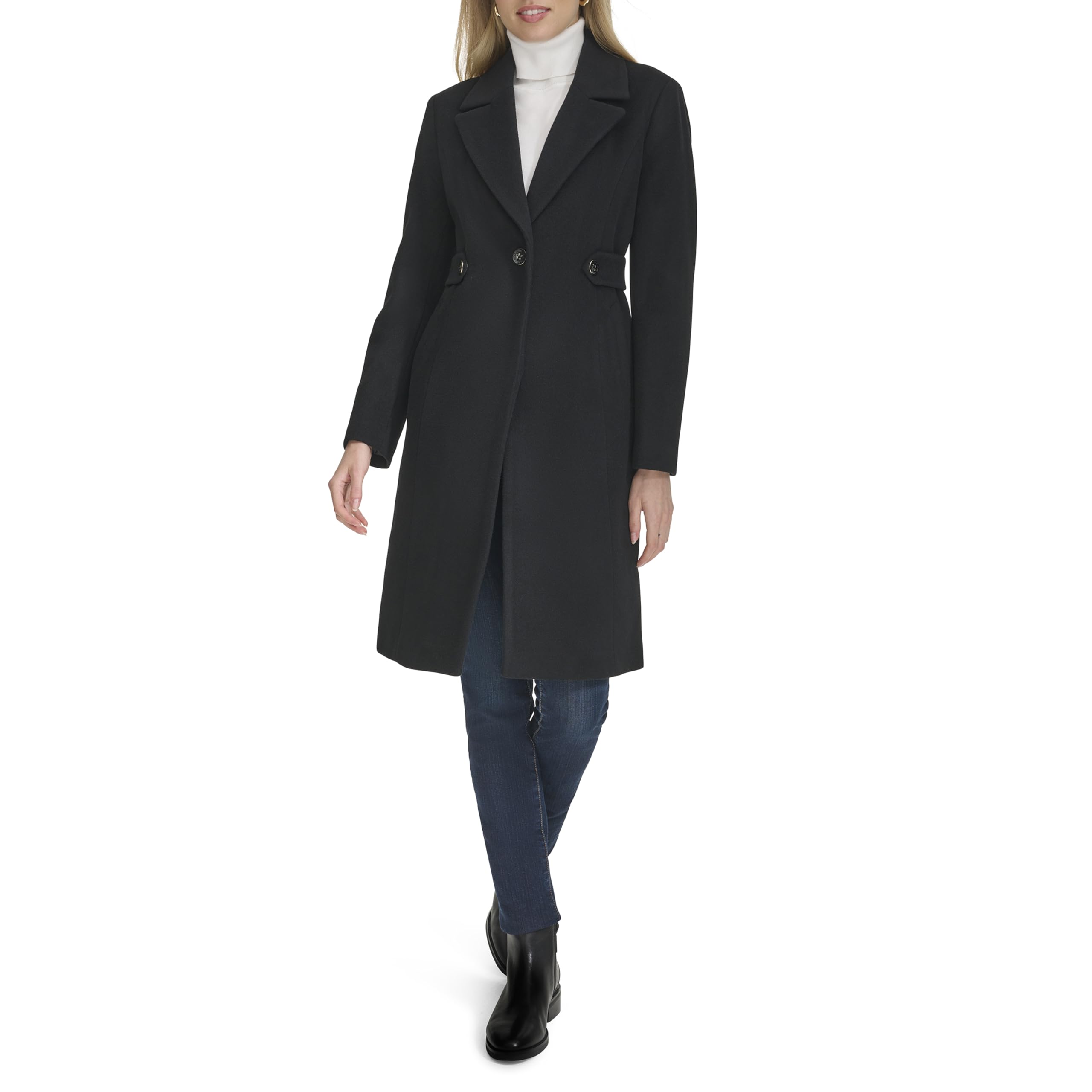 Cole Haan Women's Notch Lapel Slick Wool Classic Jacket, Black, 4